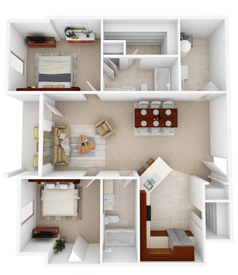 Floor plan for 2 beds, 2 baths, 1060 sqft